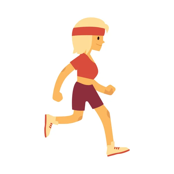Векторная иллюстрация женщины в спортивной одежде, бегущей в плоском стиле . — стоковый вектор