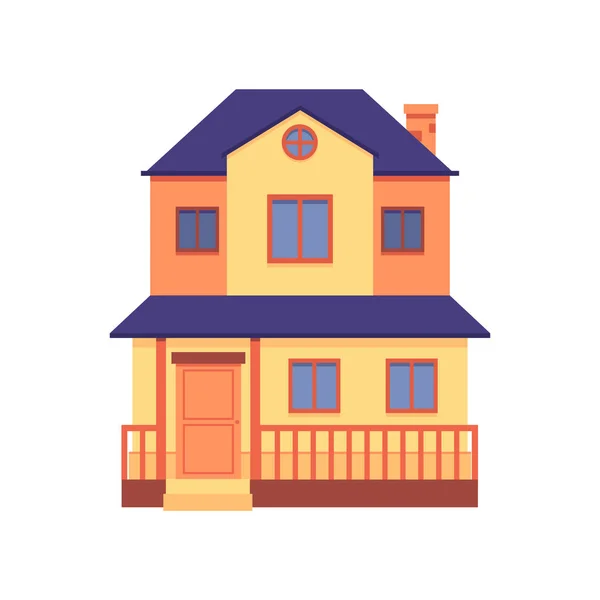 Vector yellow cute double decker, two-storeied house in flat cartoon style . — стоковый вектор