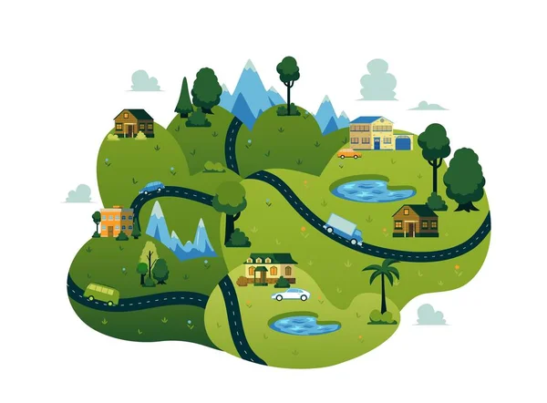 Vector paisaje rural camino camino árbol montaña — Vector de stock