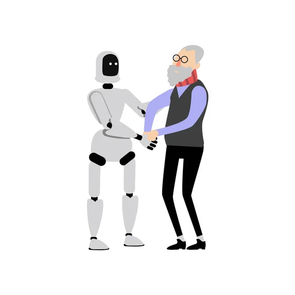 Vector assistant robot plat aider homme âgé — Image vectorielle