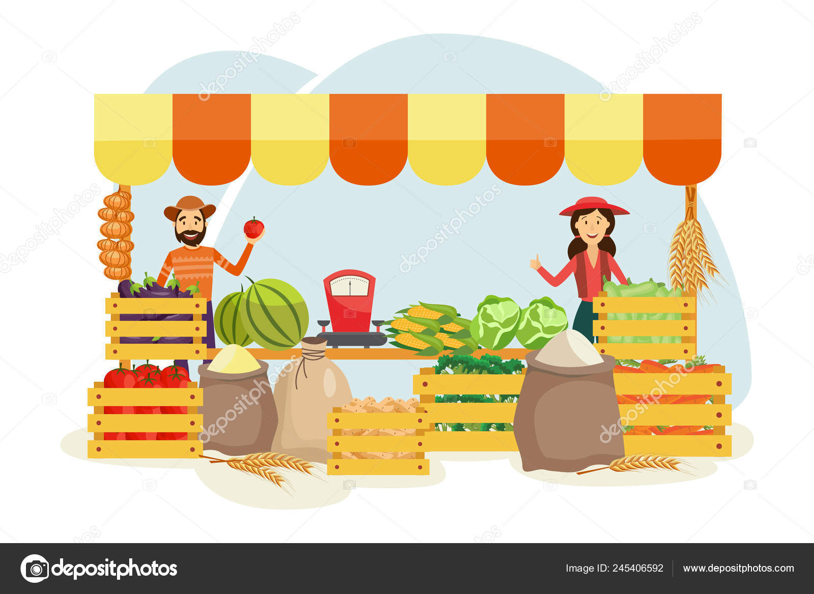 Cartoon local farmer market concept vector Stock Vector Image by  ©Sabelskaya #245406592