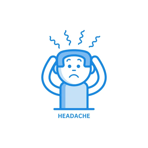頭痛の痛みのため手で頭を抱えた男. — ストックベクタ