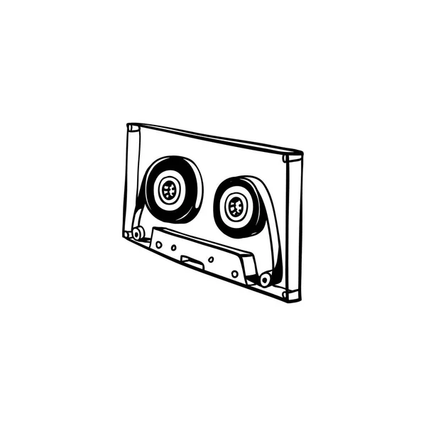 Sketch cinta retro cassette silueta negro icono — Vector de stock