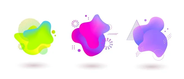 Conjunto de spots con elementos abstractos para un diseño de color verde, púrpura y rosa de moda . — Vector de stock