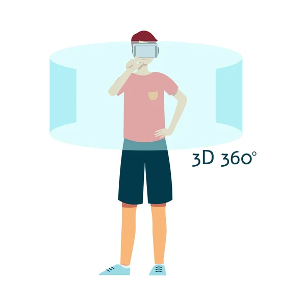 Vector plana jovem em realidade virtual fone de ouvido — Vetor de Stock