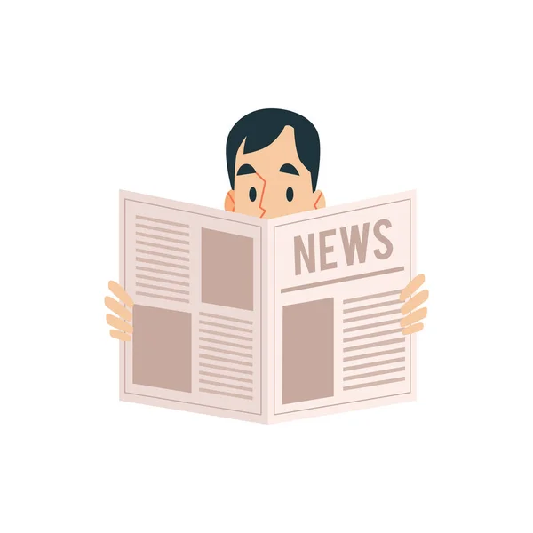 Egy felnőtt férfi egy újságot tartja a kezében, és elolvassa a híreket. — Stock Vector