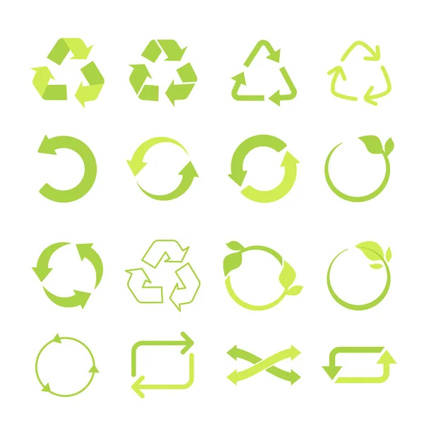 Recycled eco vector icon set, cycle and triangle arrows in a flat style. — Stock Vector