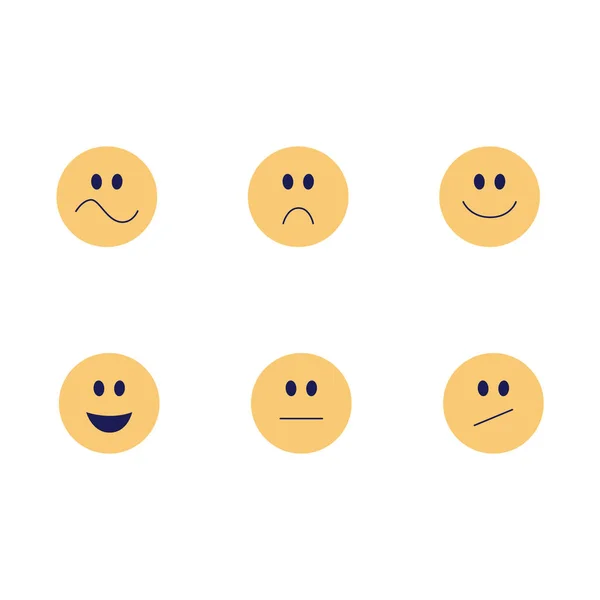 Vetor engraçado emoji sorri conjunto de ícones plana — Vetor de Stock