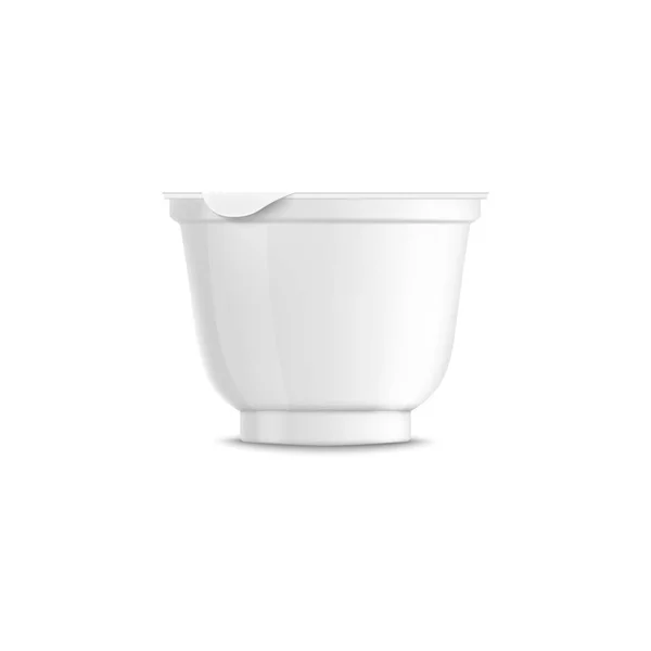 Blanko abgerundete weiße Kunststoff-Joghurtbehälterschablone und -Attrappe mit geschlossenem Deckel und Deckel. — Stockvektor