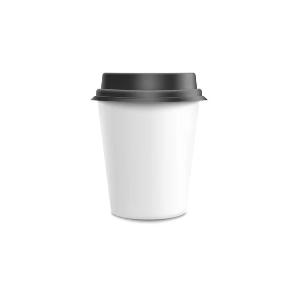 Café pour aller illustration vectorielle maquette papier blanc blanc ou tasse en plastique avec couvercle noir . — Image vectorielle