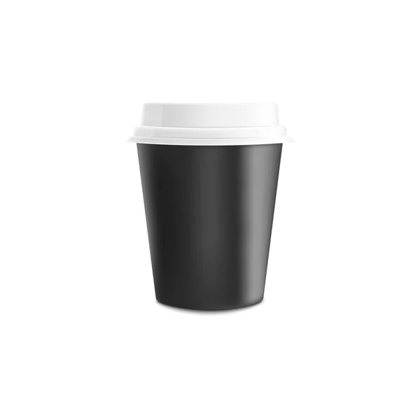 Black and white coffee paper or plastic cup mockup in 3d realistic vector illustration. — Stock Vector