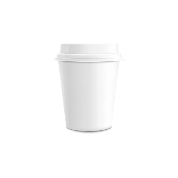 Белая бумага или пластиковая чашка кофе с макетом крышки . — стоковый вектор