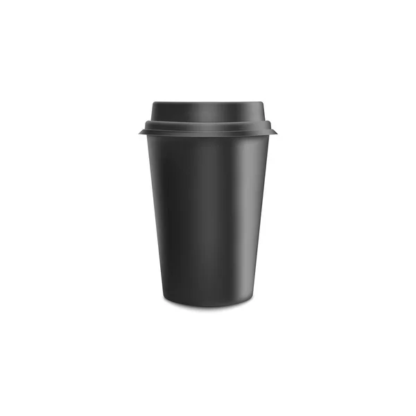 Tasse à café en papier réaliste vierge noire avec maquette de couvercle pour identité de marque de café ou de restaurant . — Image vectorielle