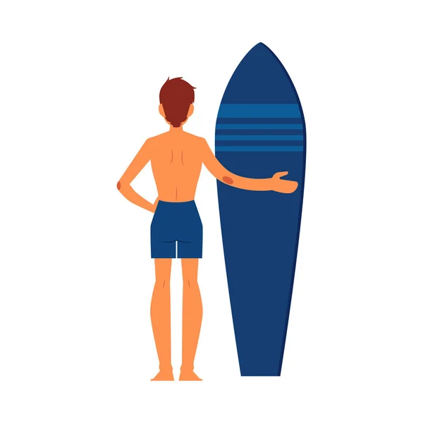 Surfer man standing with surfboard. — Stock Vector