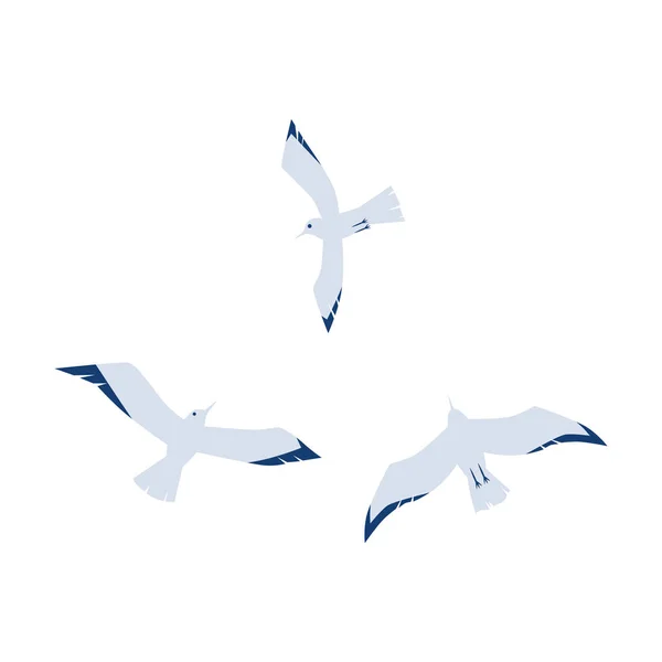 นกนางนวลในสไตล์การ์ตูนแบนแยกกันบนพื้นหลังสีขาว . — ภาพเวกเตอร์สต็อก