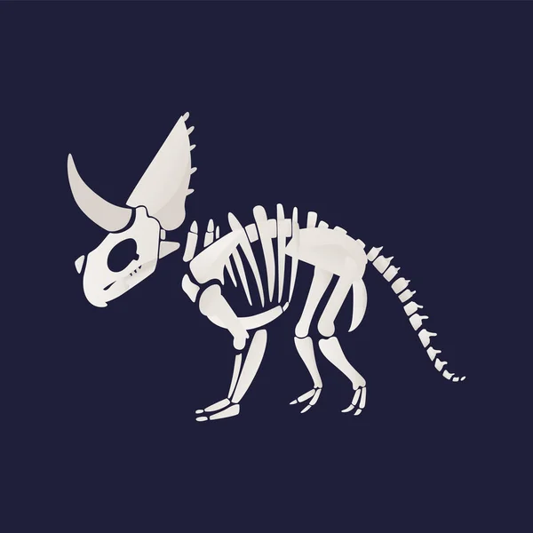 Esqueleto blanco y huesos de un triceratops en estilo plano de dibujos animados . — Archivo Imágenes Vectoriales