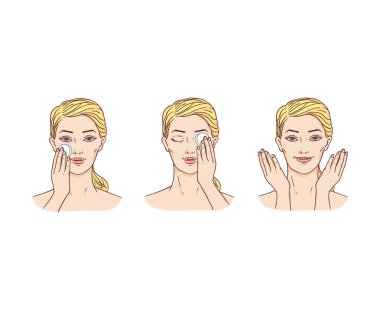 Vector young woman remove make-up from face clipart