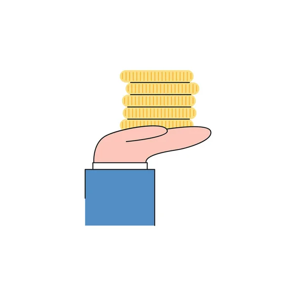 Vector business man hand in suit holding coins — Stock Vector