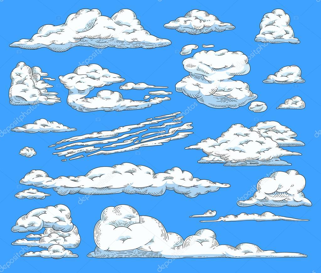 Vector asbtract sketch blue sky clouds icon