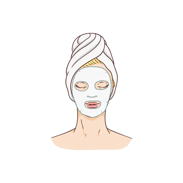 Векторна жінка з маскою для обличчя, лікування шкіри обличчя — стоковий вектор