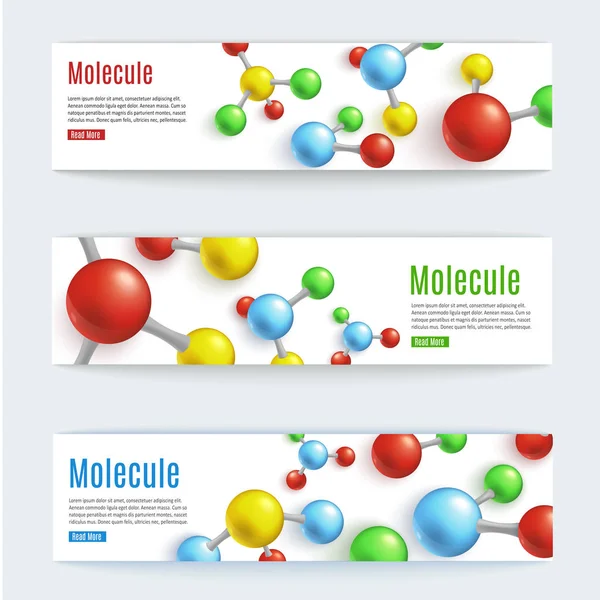 Set banner molecolare astratto vettoriale per laboratori — Vettoriale Stock