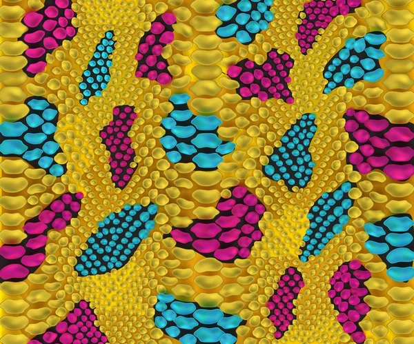 Texture de peau de serpent jaune avec des taches bleues et roses style réaliste — Image vectorielle