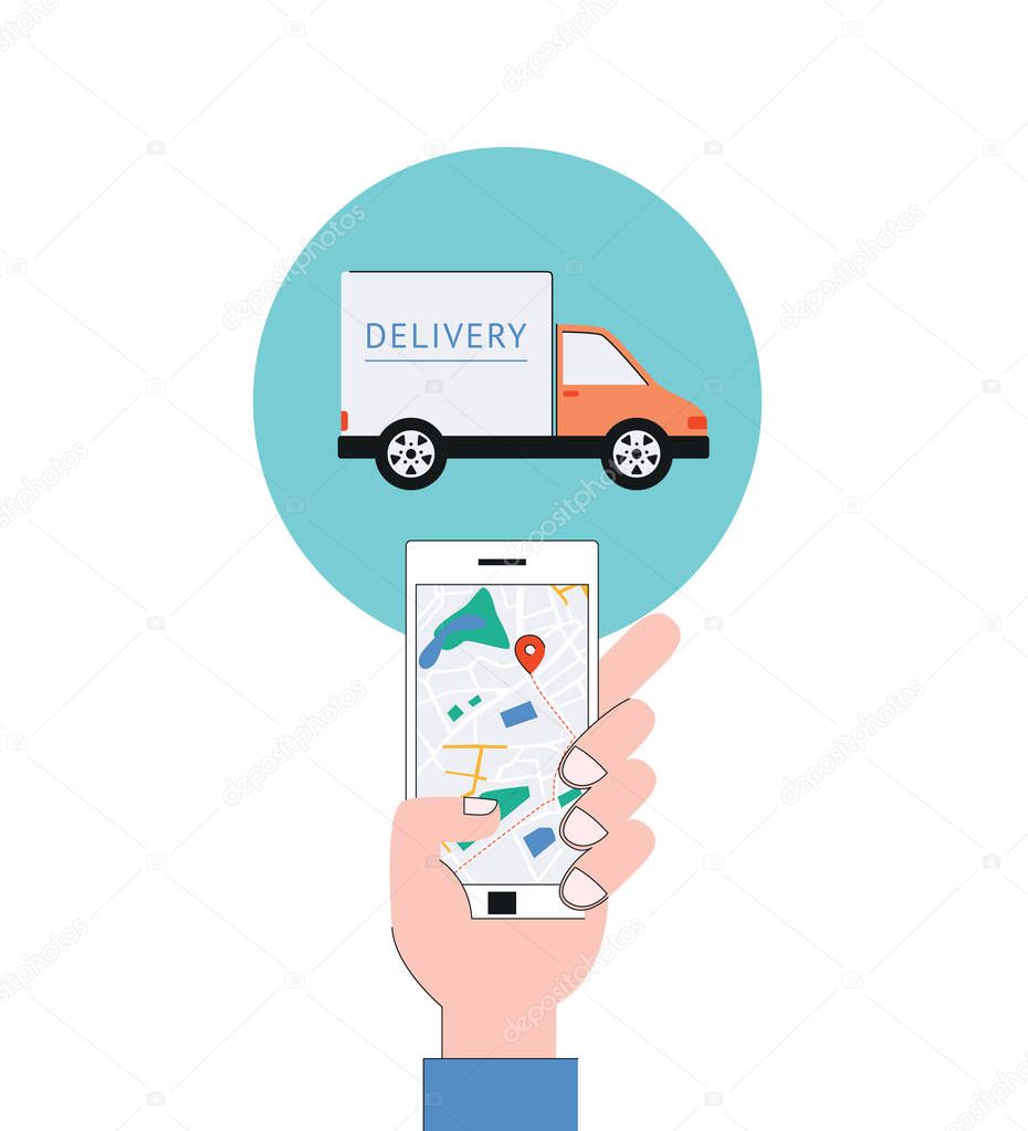 Vector flat online delivery apps tracking shipping