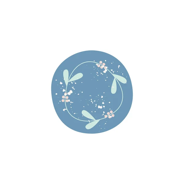 Niedliche vereinfachende Blätter und Beeren Illustration innerhalb eines blauen Kreises — Stockvektor