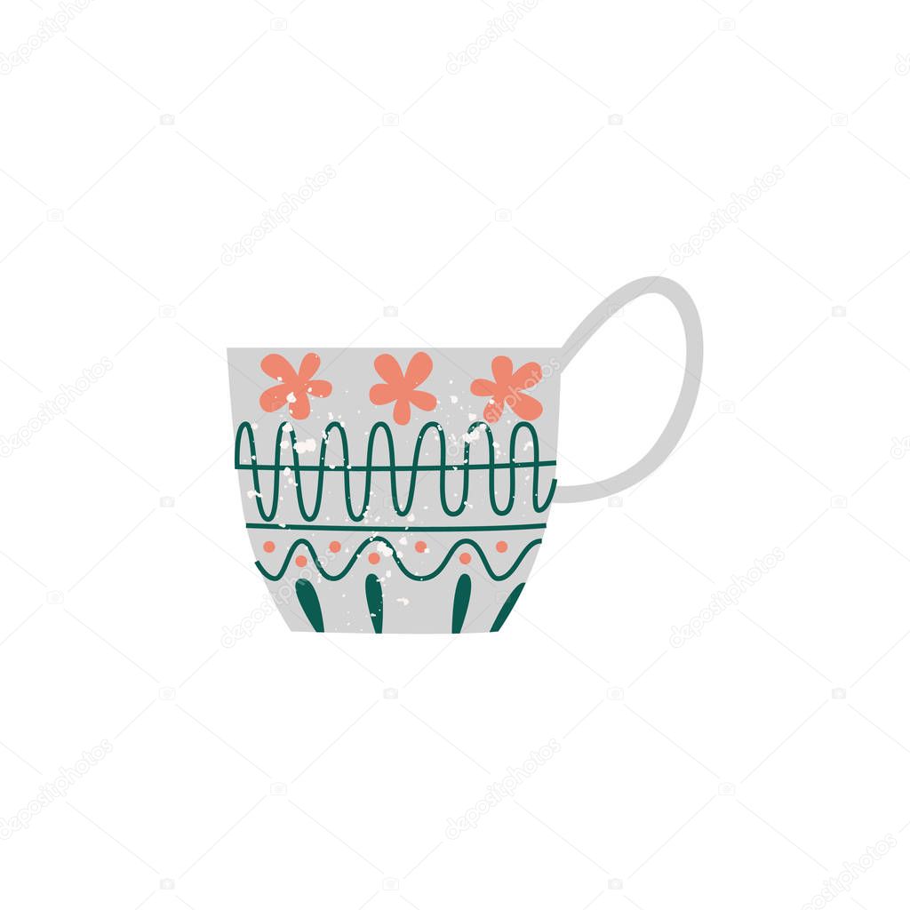 Vector flat ceramic crockery cup decorated icon