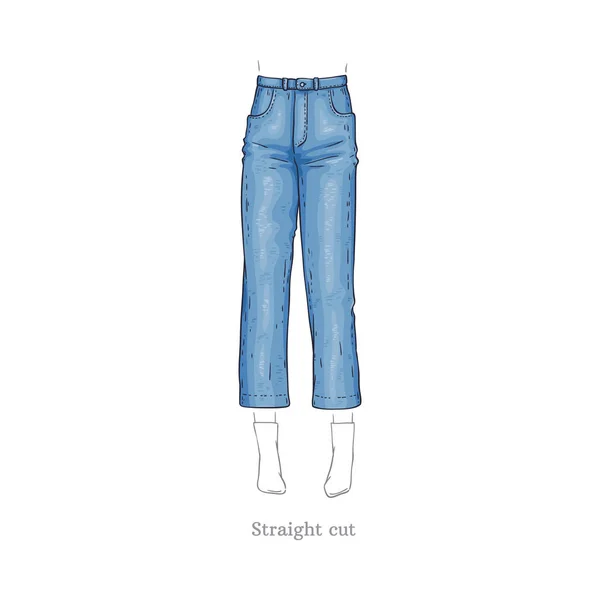 Векторний прямий вирізаний стиль джинси жіночі джинсові штани — стоковий вектор