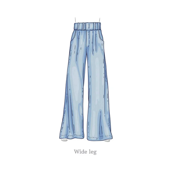 Векторні джинси в широкому стилі ноги, жіночі джинсові штани — стоковий вектор