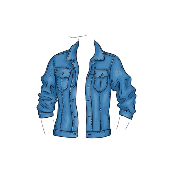 Vector Blue denim jacka med fickor, jeans skjorta — Stock vektor