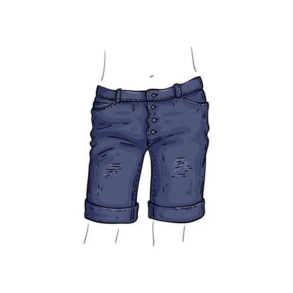 Pantalones cortos jean con estilo vectorial, pantalones vaqueros femeninos — Vector de stock