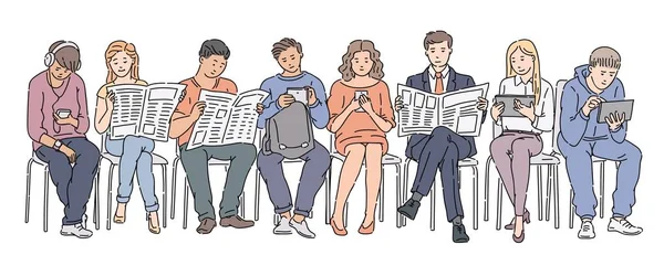 Menschen mit Zeitungen, Tablets und Telefonen — Stockvektor