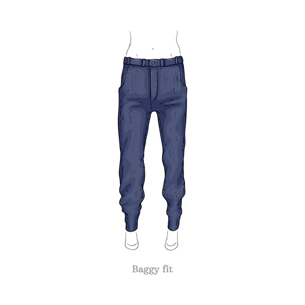Vector baggy fit style jeans, female denim pants Stock Illustration