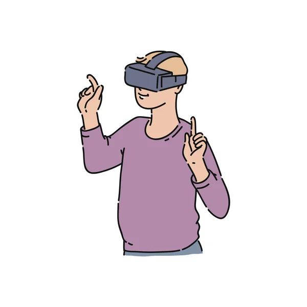Vector plana jovem em realidade virtual fone de ouvido — Vetor de Stock
