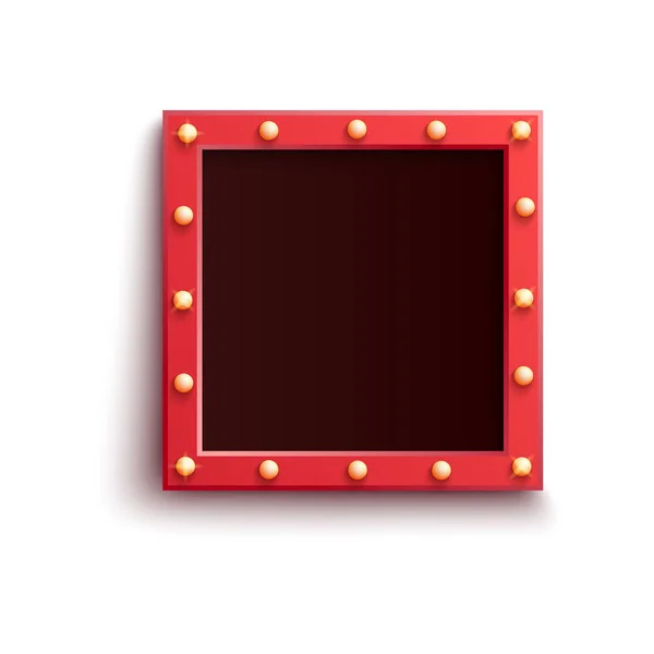 Ρετρό κόκκινο τετράγωνο πλαίσιο με λάμπει λαμπτήρες και αντίγραφο χώρου σε ρεαλιστικό στυλ. — Διανυσματικό Αρχείο
