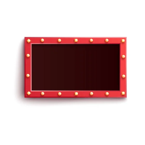 Cadre blanc rectangulaire rouge rétro avec ampoules lumineuses dans un style réaliste . — Image vectorielle