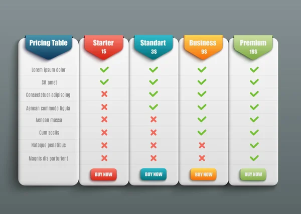 Tarifs des abonnements vectoriels pour le web — Image vectorielle