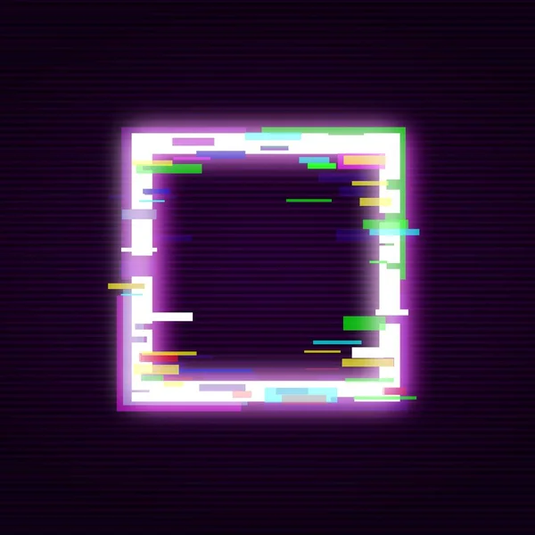 Neon Quadrat mit Glitch-Effekt abstrakten Stil — Stockvektor