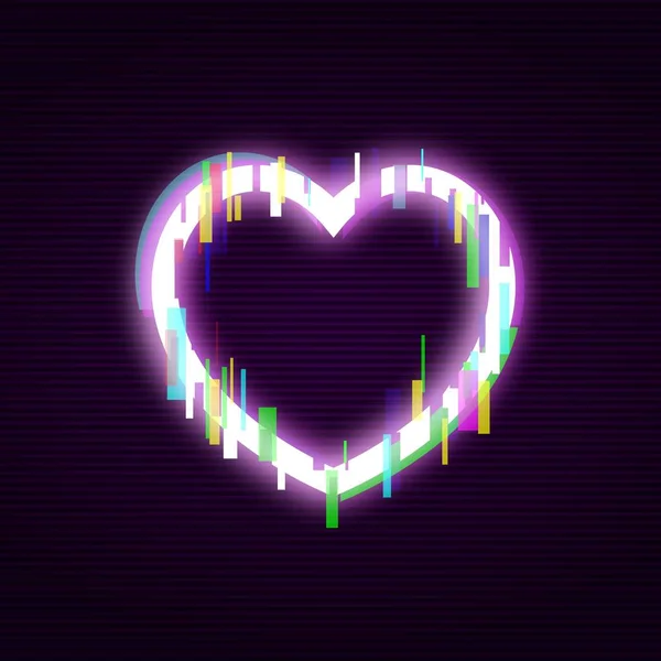 Neon Heart med glitch effekt abstrakt stil — Stock vektor