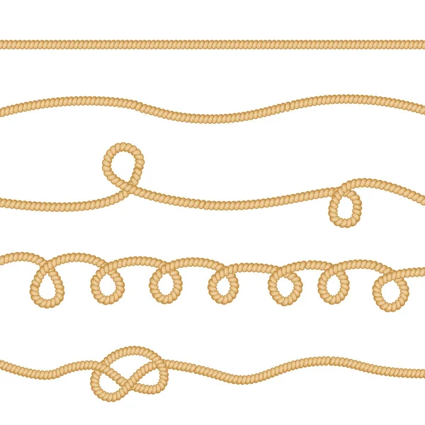 A set of ropes with different types of bends, shapes, curves, lines. — Stock Vector