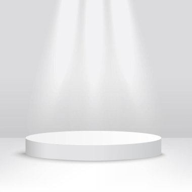 White stage platform lit from above, competition podium for award ceremony or product display clipart