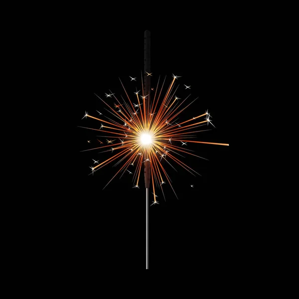 Brûlant Bengale scintillant avec feu incandescent et étoiles dorées — Image vectorielle