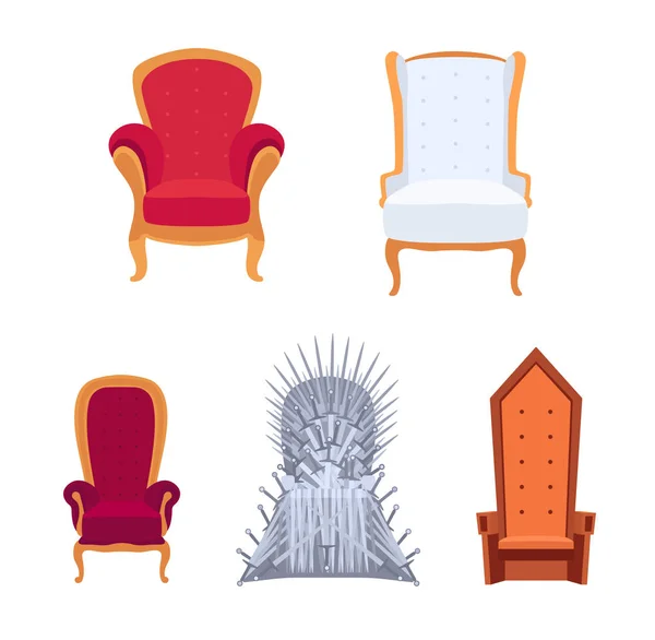 Conjunto de sillones reales o tronos estilo de dibujos animados — Vector de stock