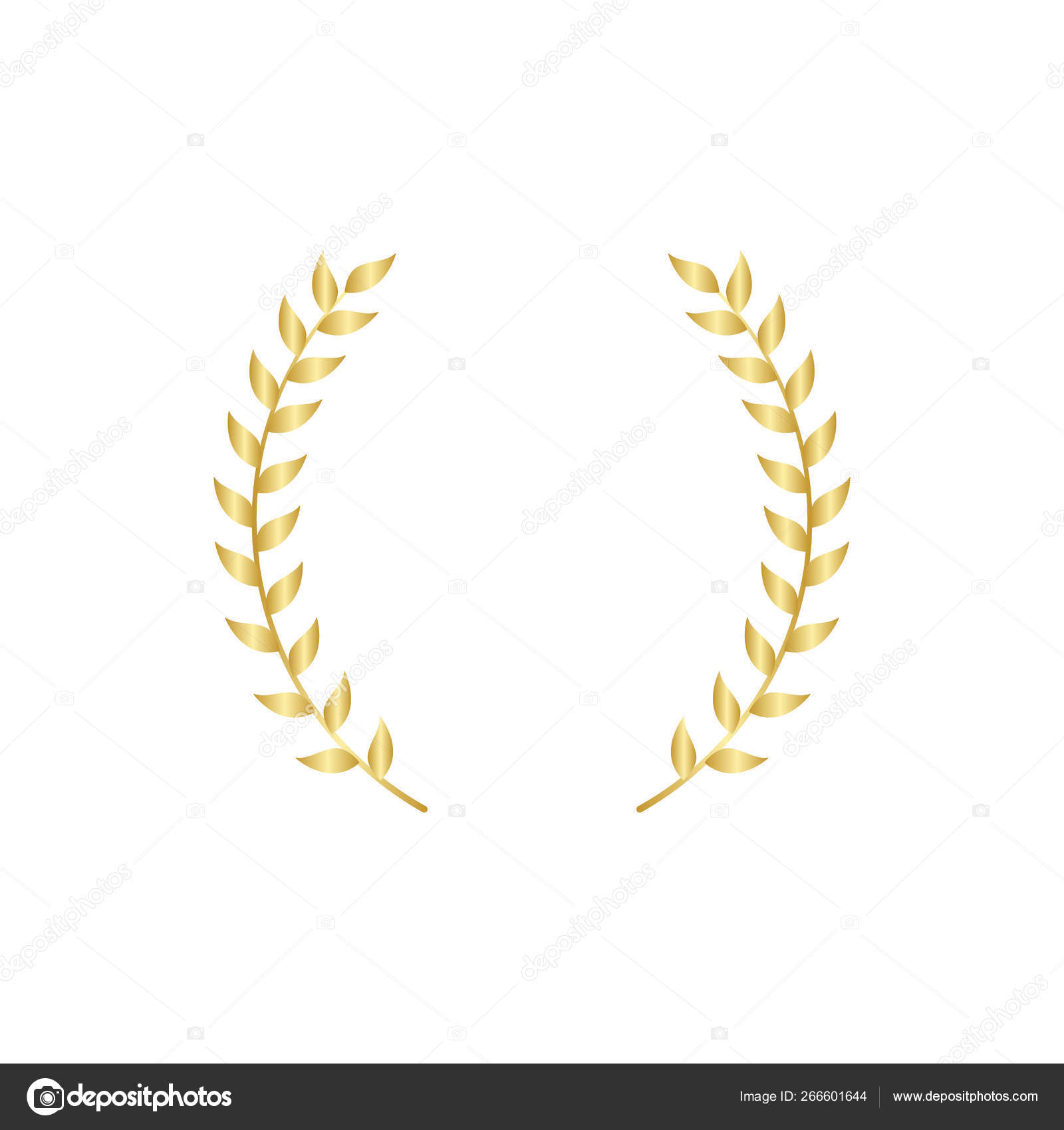 Gold laurel or olive branch element of greek victory wreath vector icon