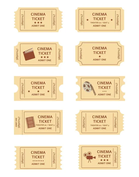 Conjunto de entradas de cine retro de dibujos animados o estilo plano — Vector de stock