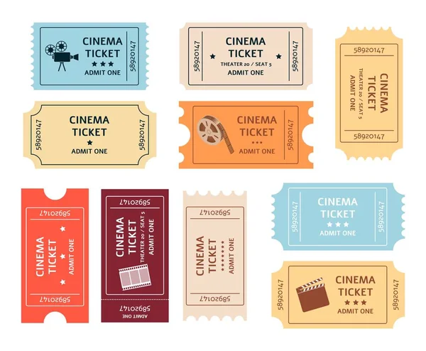 Set of retro cinema tickets cartoon or flat style