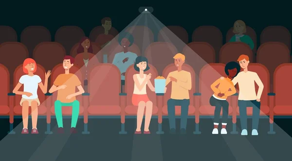 Gente sentada en sala de cine estilo de dibujos animados — Vector de stock