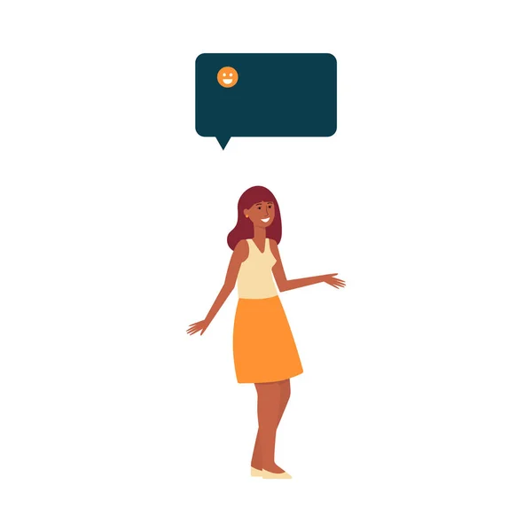 Woman standing with speach bubble above head cartoon style — 스톡 벡터